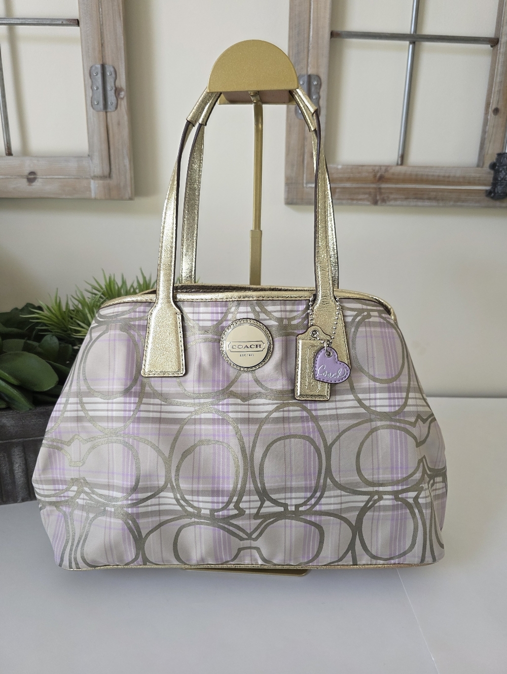 Coach Striped Tartan Plaid Carryall Shoulder Bag